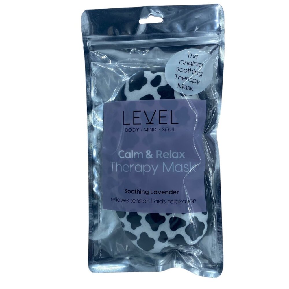 Level Well Being Calm & Relax Therapy Weighted Mask Lavender Cow Print NEW